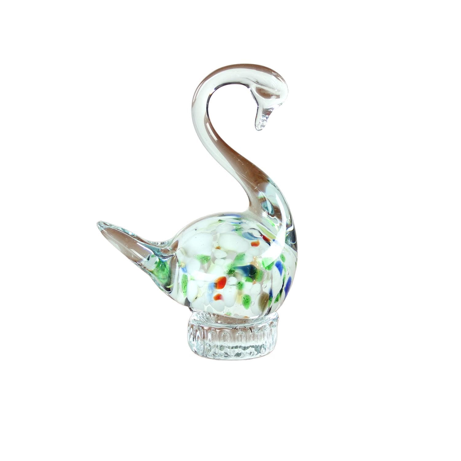 Swan figurine, clear glass, multicolour inclusions, Czechoslovakia, 1960s