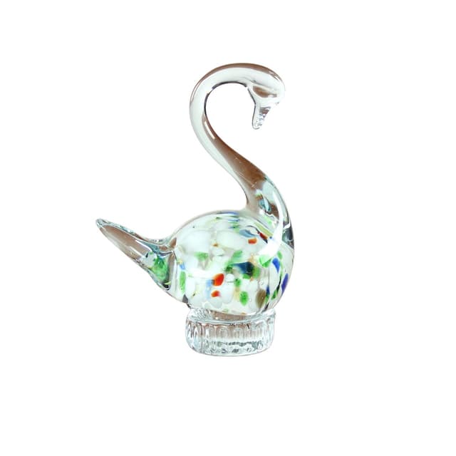 Swan figurine, clear glass, multicolour inclusions, Czechoslovakia, 1960s - DIMENSION