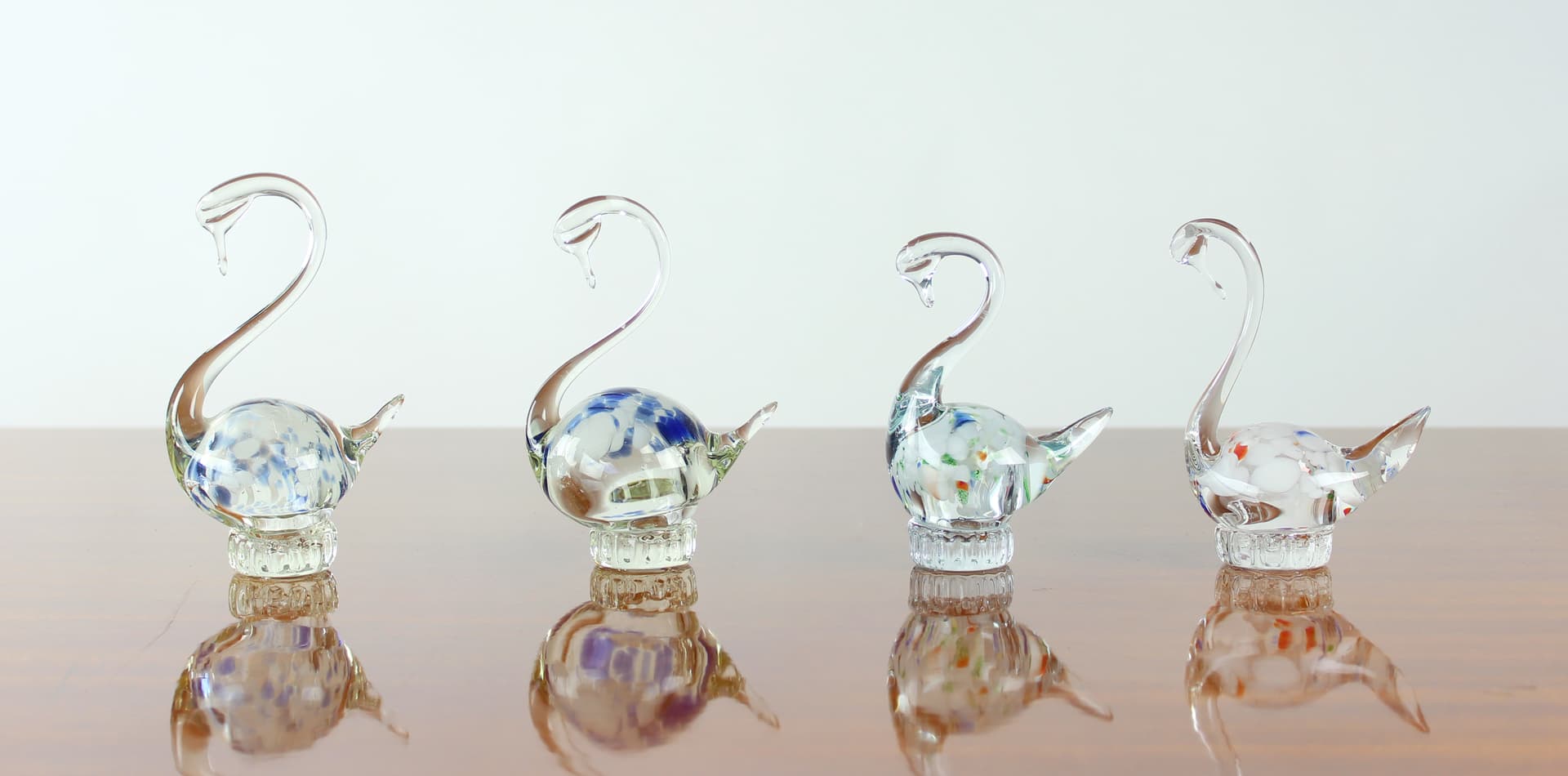 Swan figurine, clear glass, multicolour inclusions, Czechoslovakia, 1960s - 399869