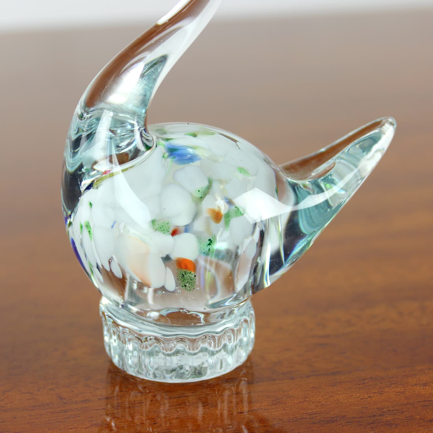 Swan figurine, clear glass, multicolour inclusions, Czechoslovakia, 1960s - 399877