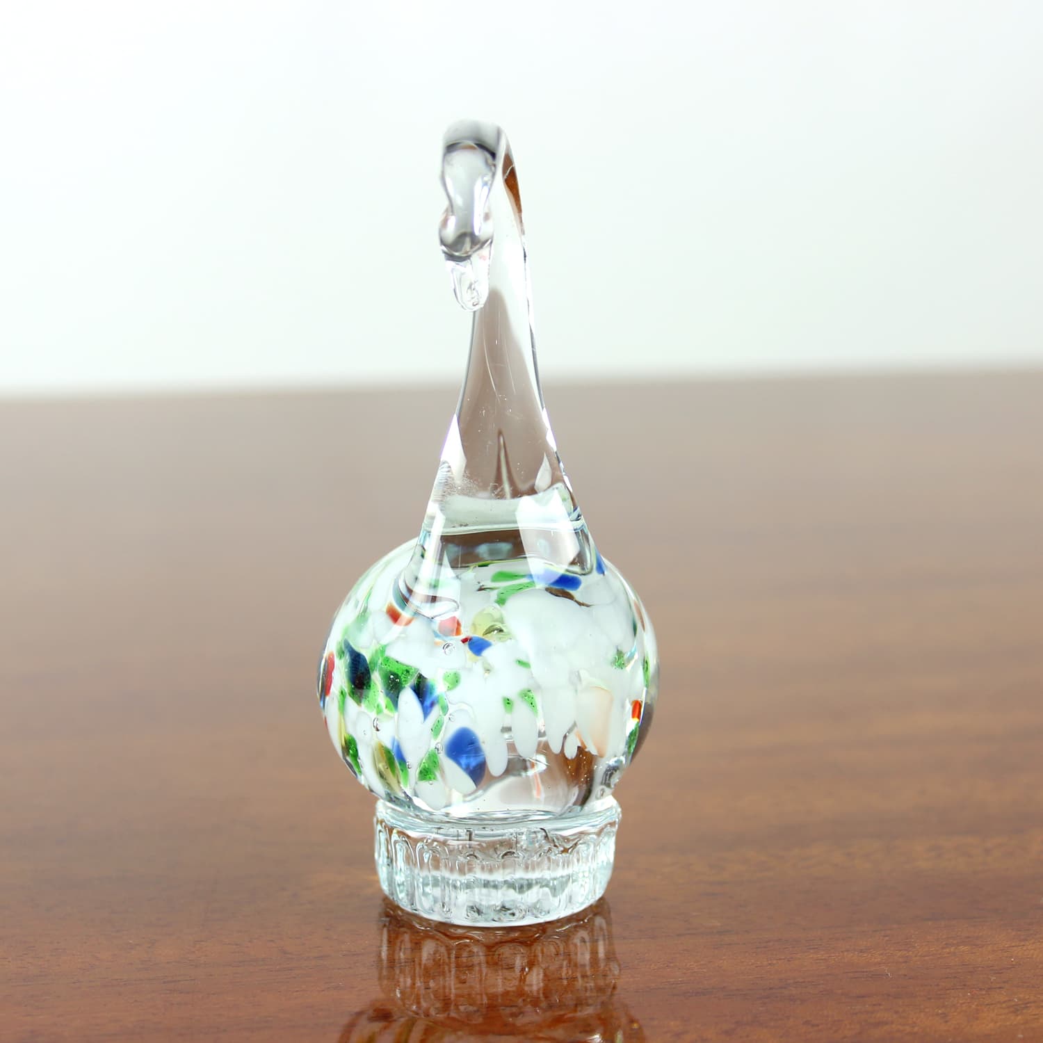 Swan figurine, clear glass, multicolour inclusions, Czechoslovakia, 1960s - 399874
