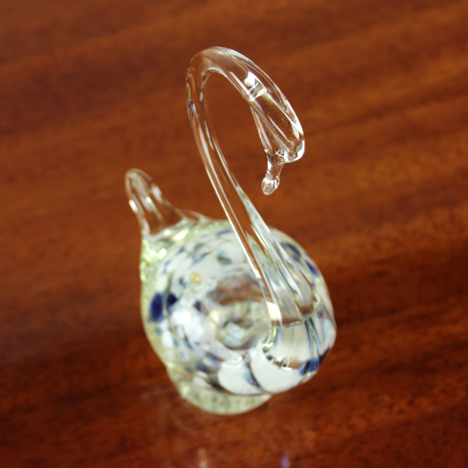Swan figurine, clear blue white brown glass, Czechoslovakia, 1960s. - 399909