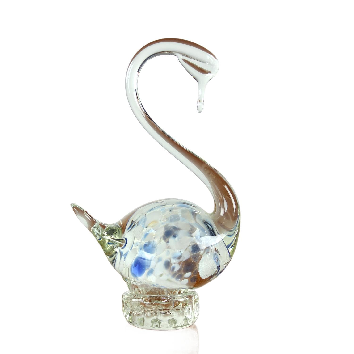 Swan figurine, clear blue white brown glass, Czechoslovakia, 1960s.