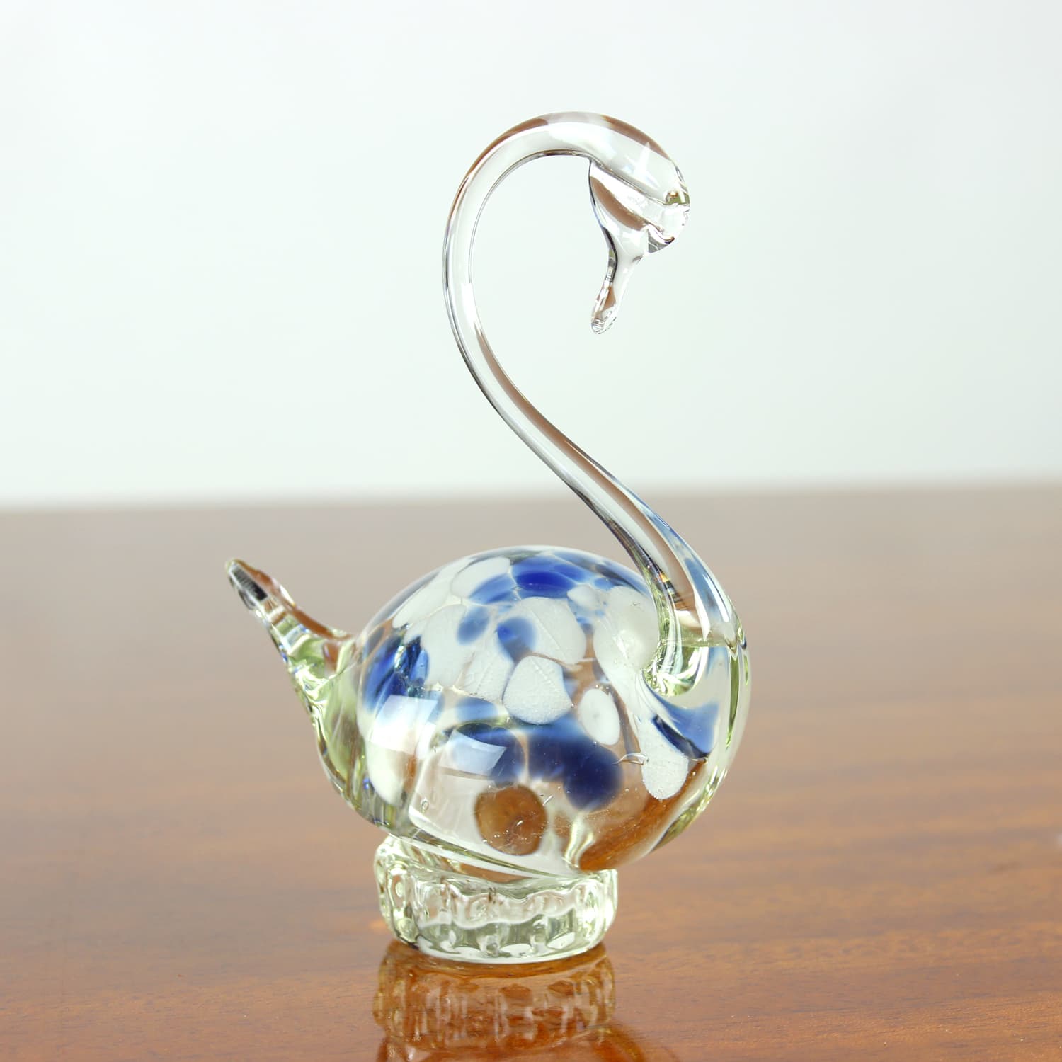 Swan figurine, clear blue white brown glass, Czechoslovakia, 1960s. - 399913