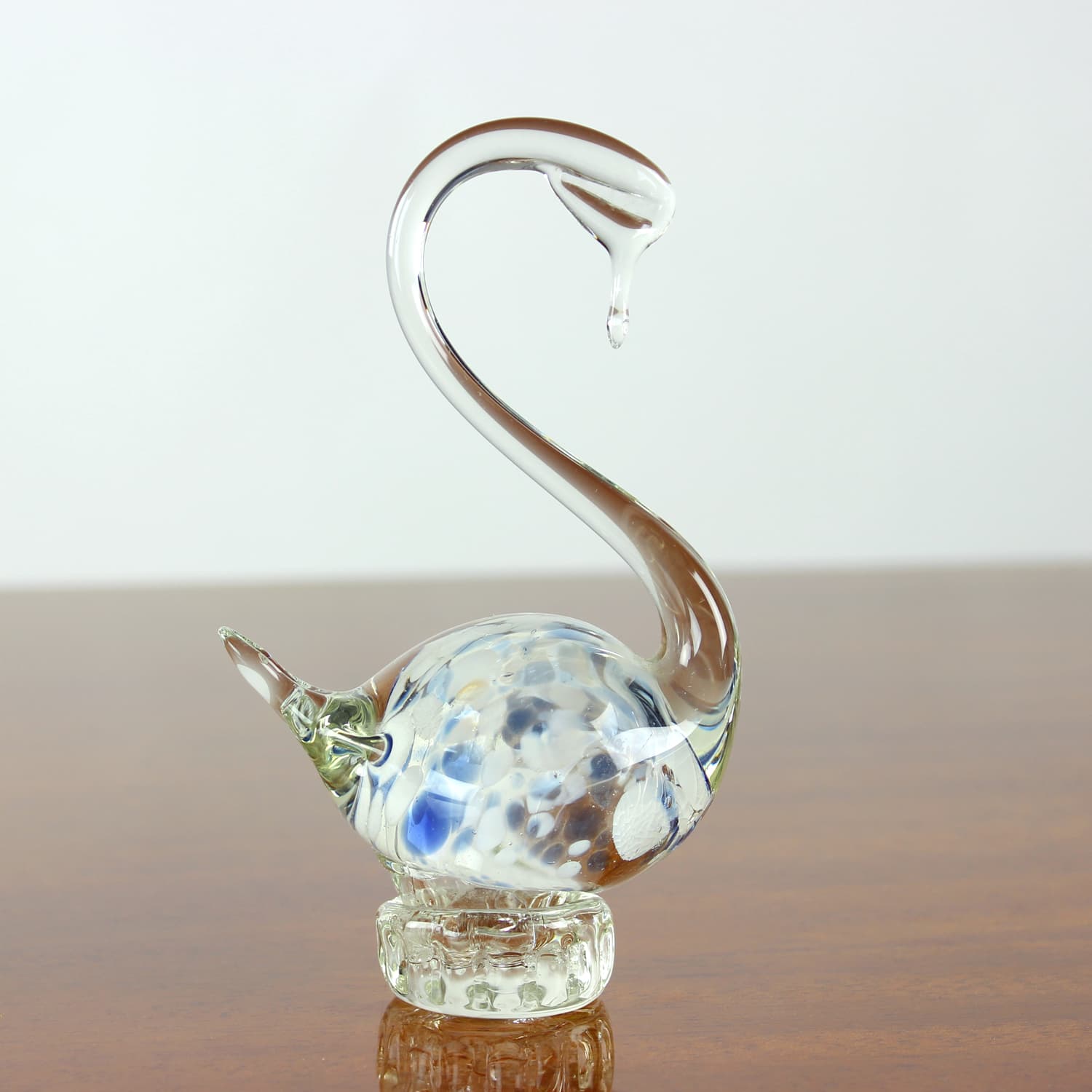 Swan figurine, clear blue white brown glass, Czechoslovakia, 1960s. - 399906