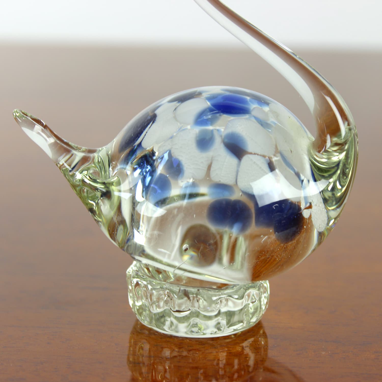 Swan figurine, clear blue white brown glass, Czechoslovakia, 1960s. - 399901