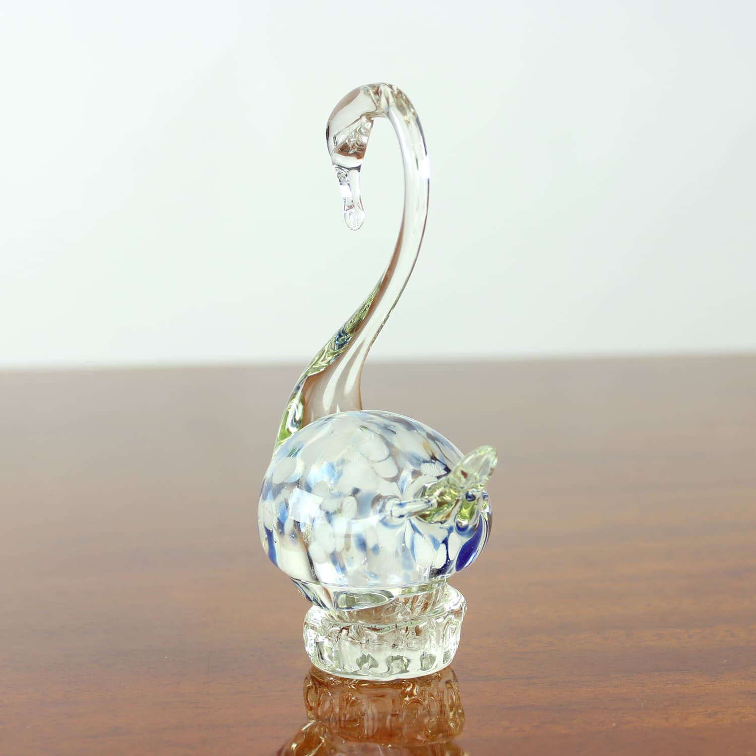 Swan figurine, clear blue white brown glass, Czechoslovakia, 1960s. - 399908