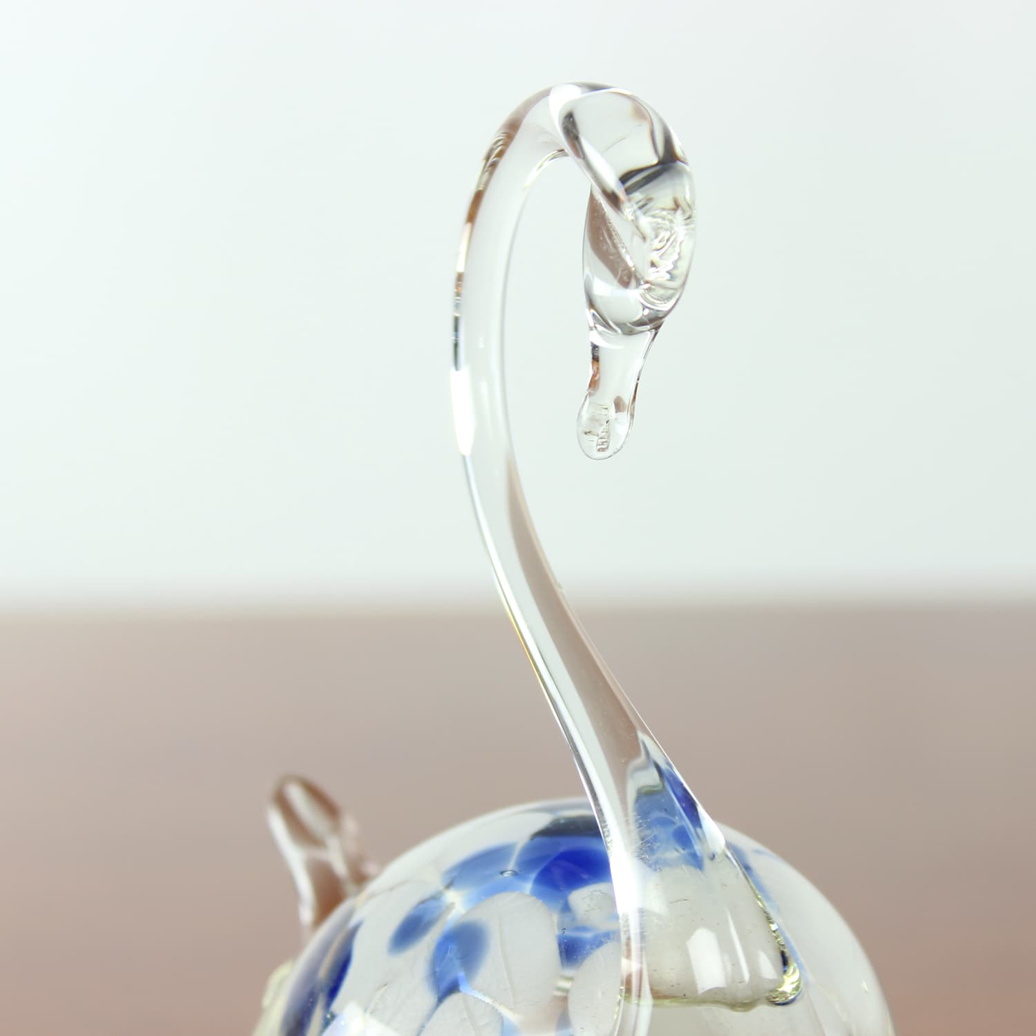 Swan figurine, clear blue white brown glass, Czechoslovakia, 1960s. - 399903