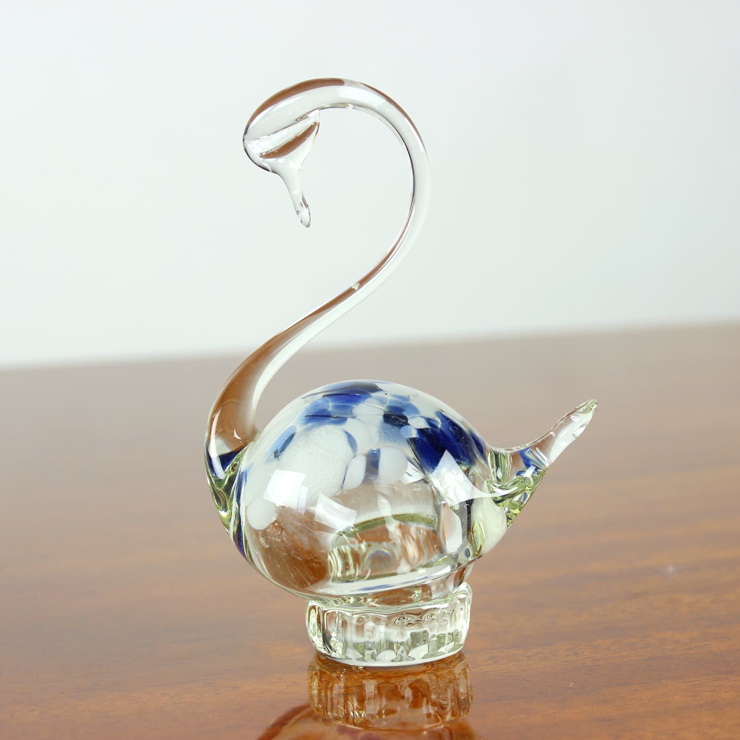 Swan figurine, clear blue white brown glass, Czechoslovakia, 1960s. - 399911