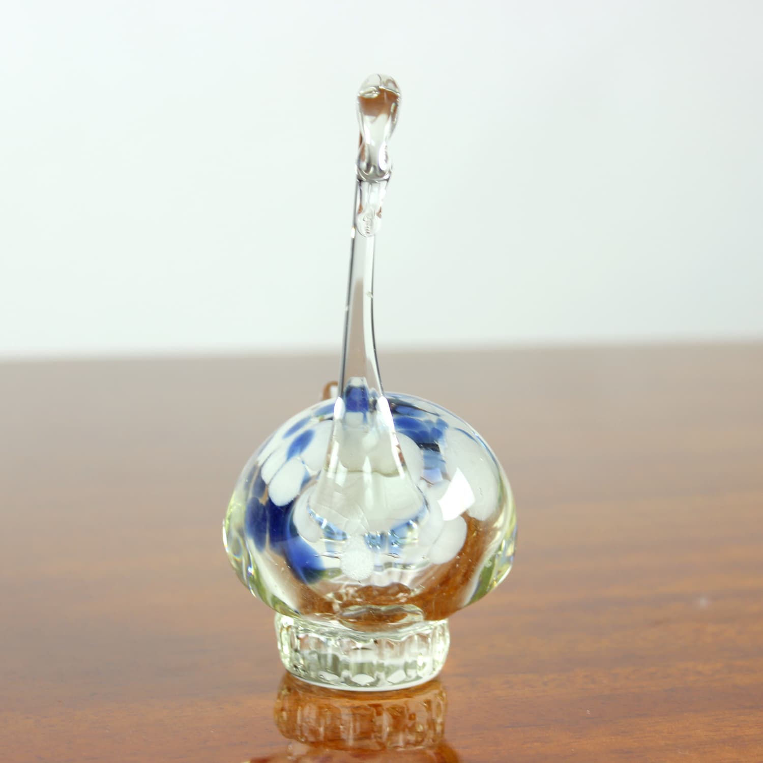 Swan figurine, clear blue white brown glass, Czechoslovakia, 1960s. - 399912