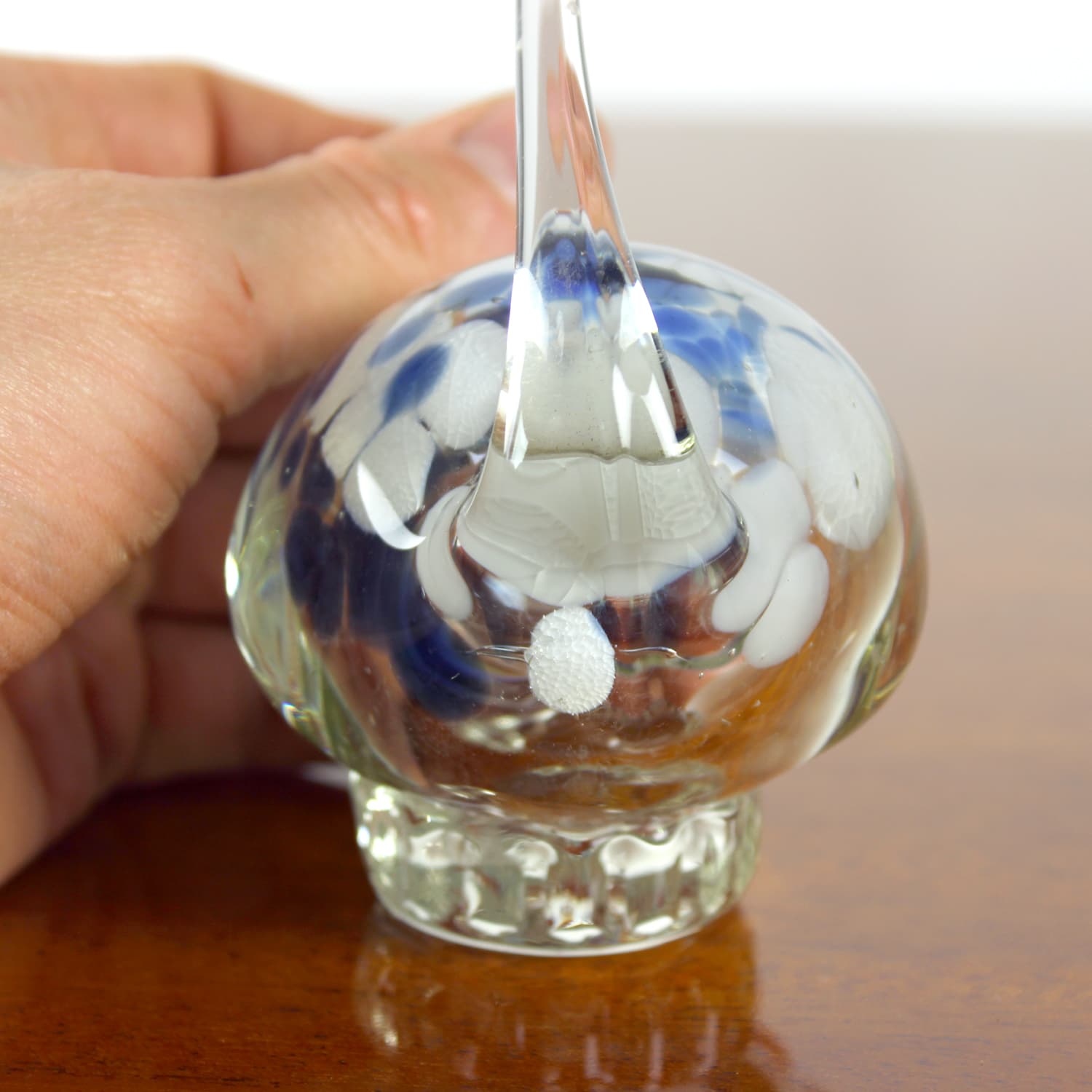 Swan figurine, clear blue white brown glass, Czechoslovakia, 1960s. - 399902