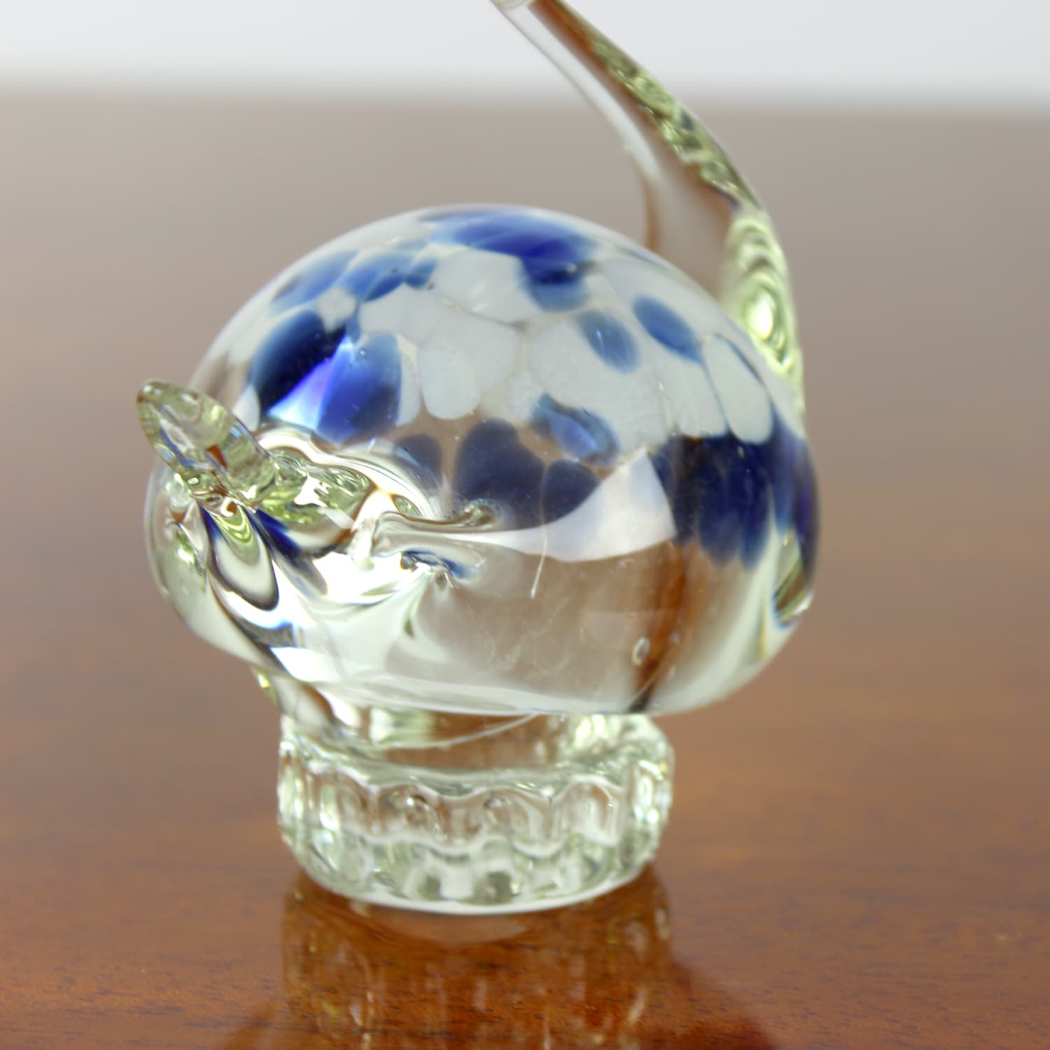 Swan figurine, clear blue white brown glass, Czechoslovakia, 1960s. - 399914