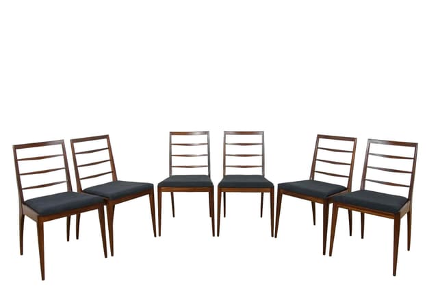 Zestaw sześciu krzeseł, teak brązowy, tkanina czarna, McIntosh, Wielka Brytania, lata 60. - WYMIARY