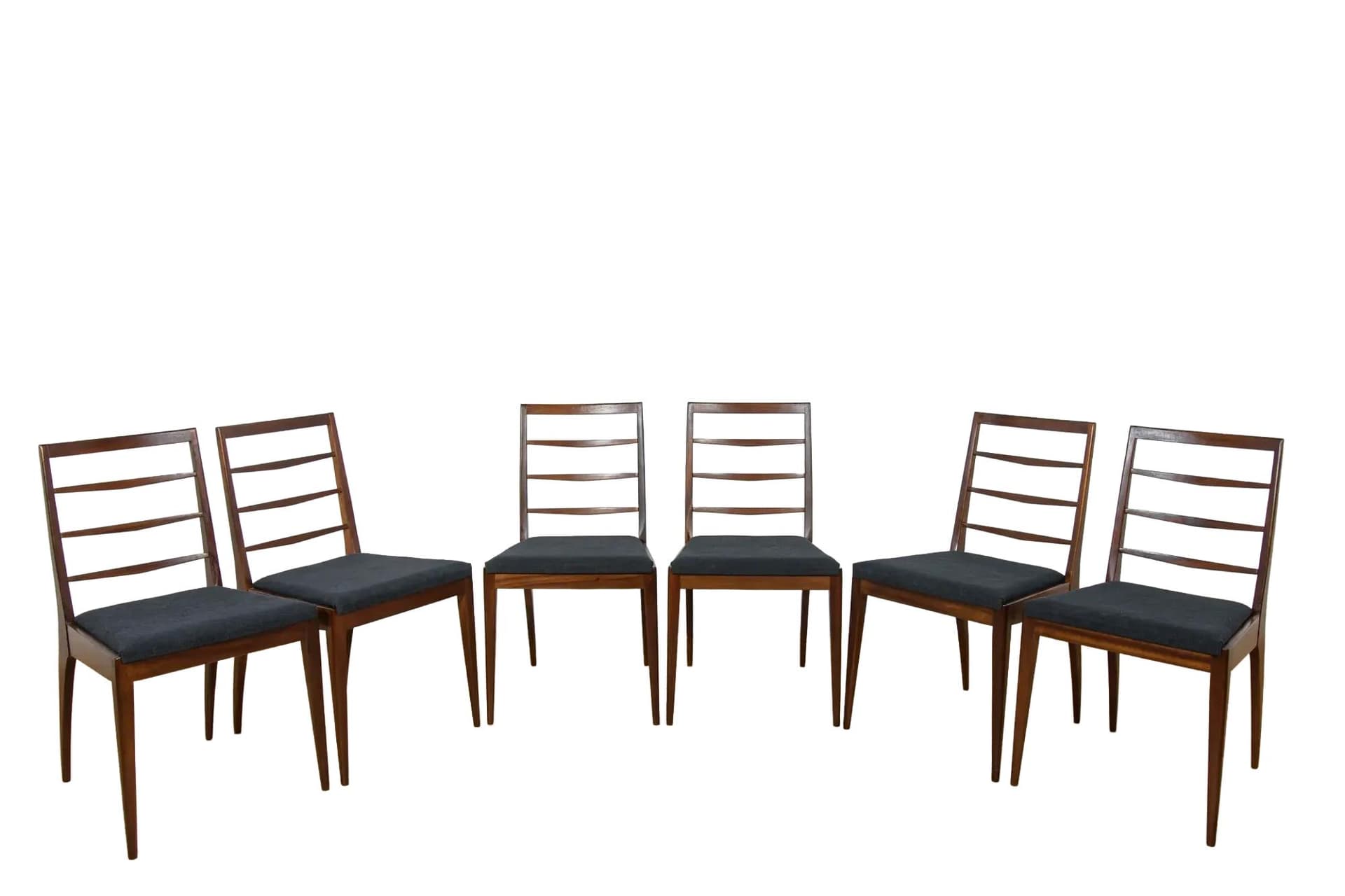 Zestaw sześciu krzeseł, teak brązowy, tkanina czarna, McIntosh, Wielka Brytania, lata 60. - 399943