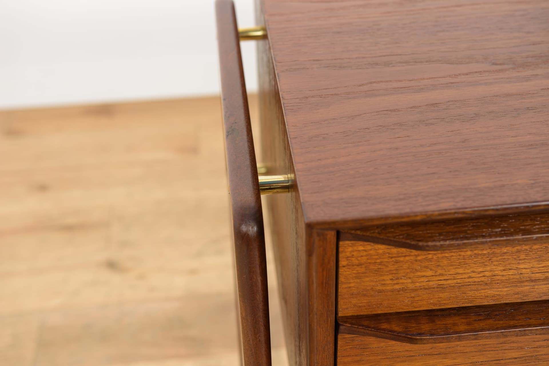 Side table, brown teak, golden brass, Denmark, 1960s. - 399977