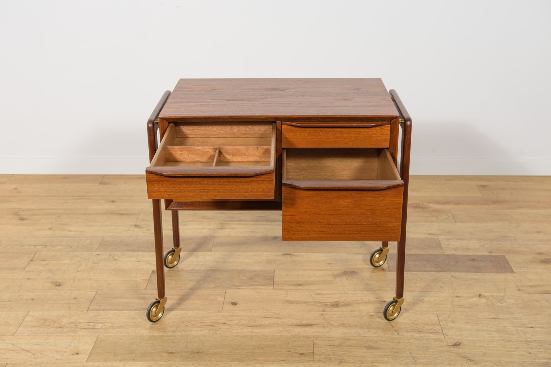 Side table, brown teak, golden brass, Denmark, 1960s. - 399975
