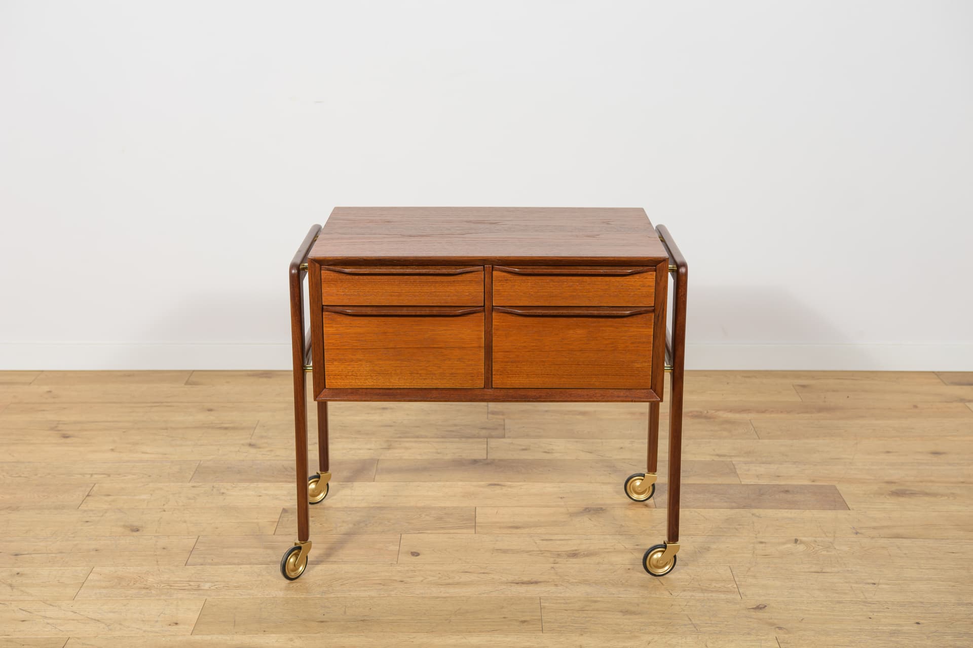 Side table, brown teak, golden brass, Denmark, 1960s. - 399967