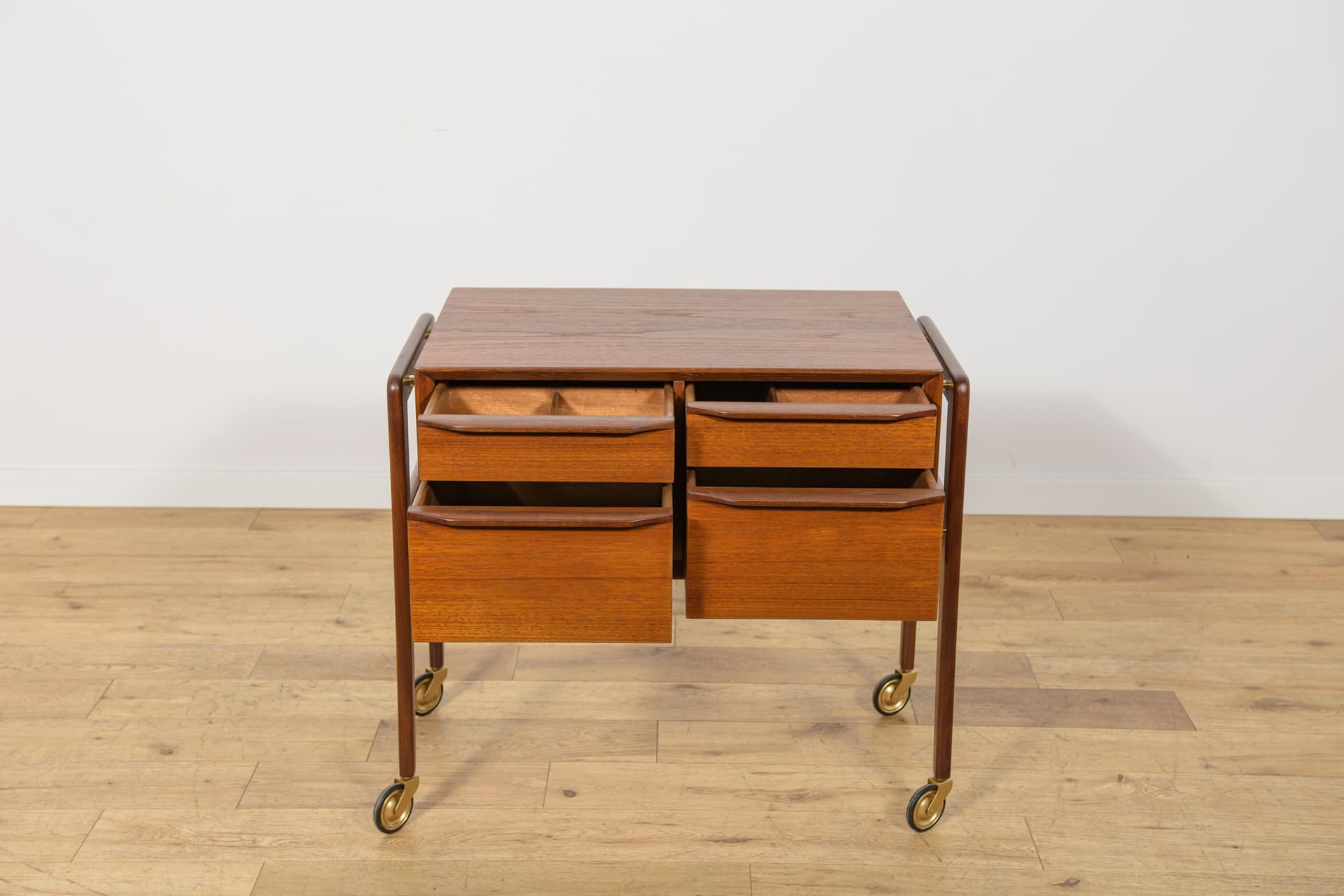 Side table, brown teak, golden brass, Denmark, 1960s. - 399974