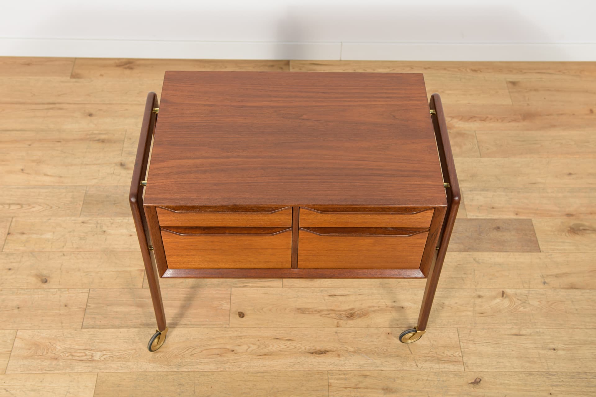 Side table, brown teak, golden brass, Denmark, 1960s. - 399969