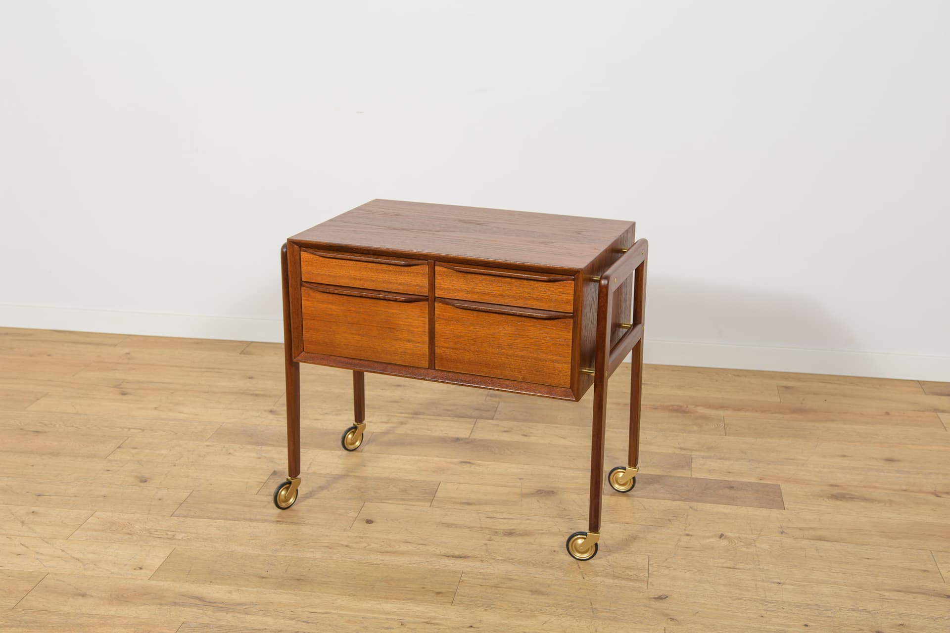 Side table, brown teak, golden brass, Denmark, 1960s. - 399966