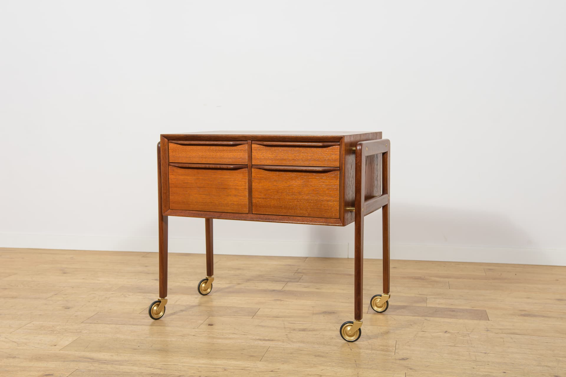 Side table, brown teak, golden brass, Denmark, 1960s. - 399970