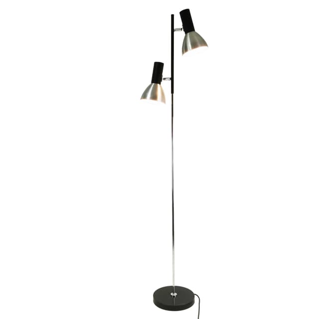 Floor Lamp Space Age, silver aluminum, black steel, Germany, 1970s. - DIMENSION