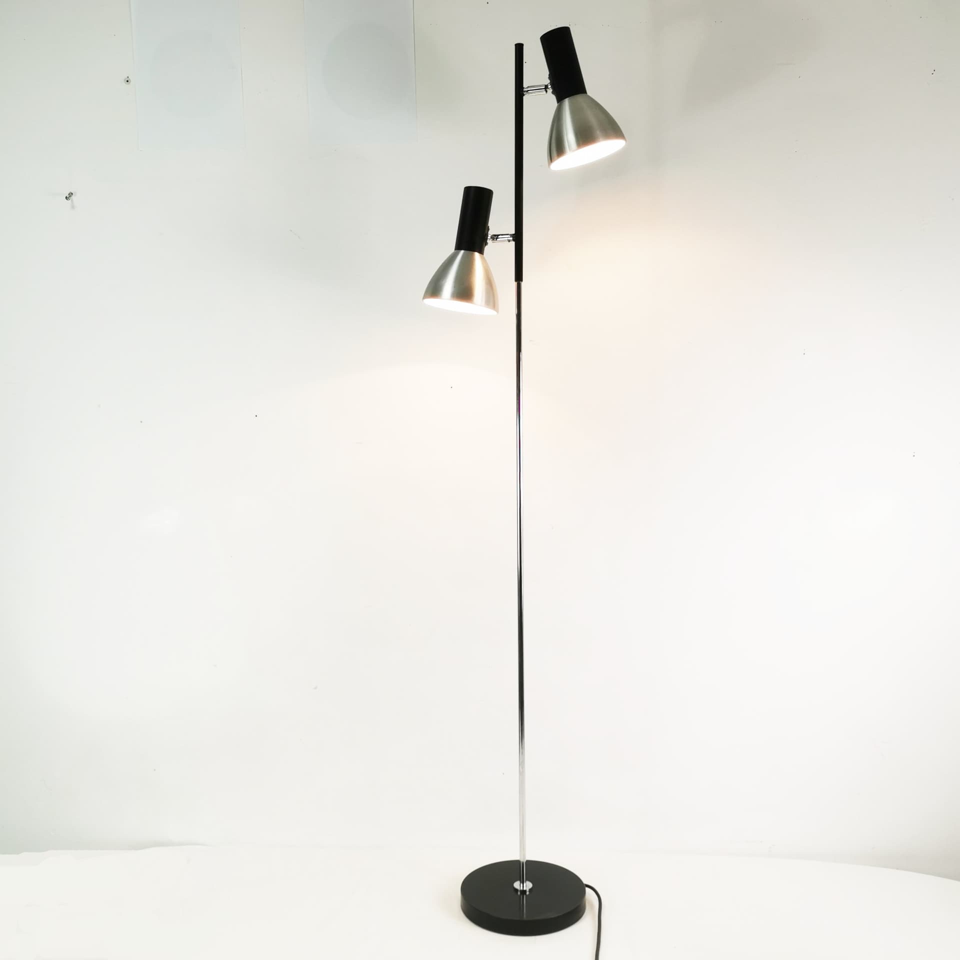 Floor Lamp Space Age, silver aluminum, black steel, Germany, 1970s. - 400004