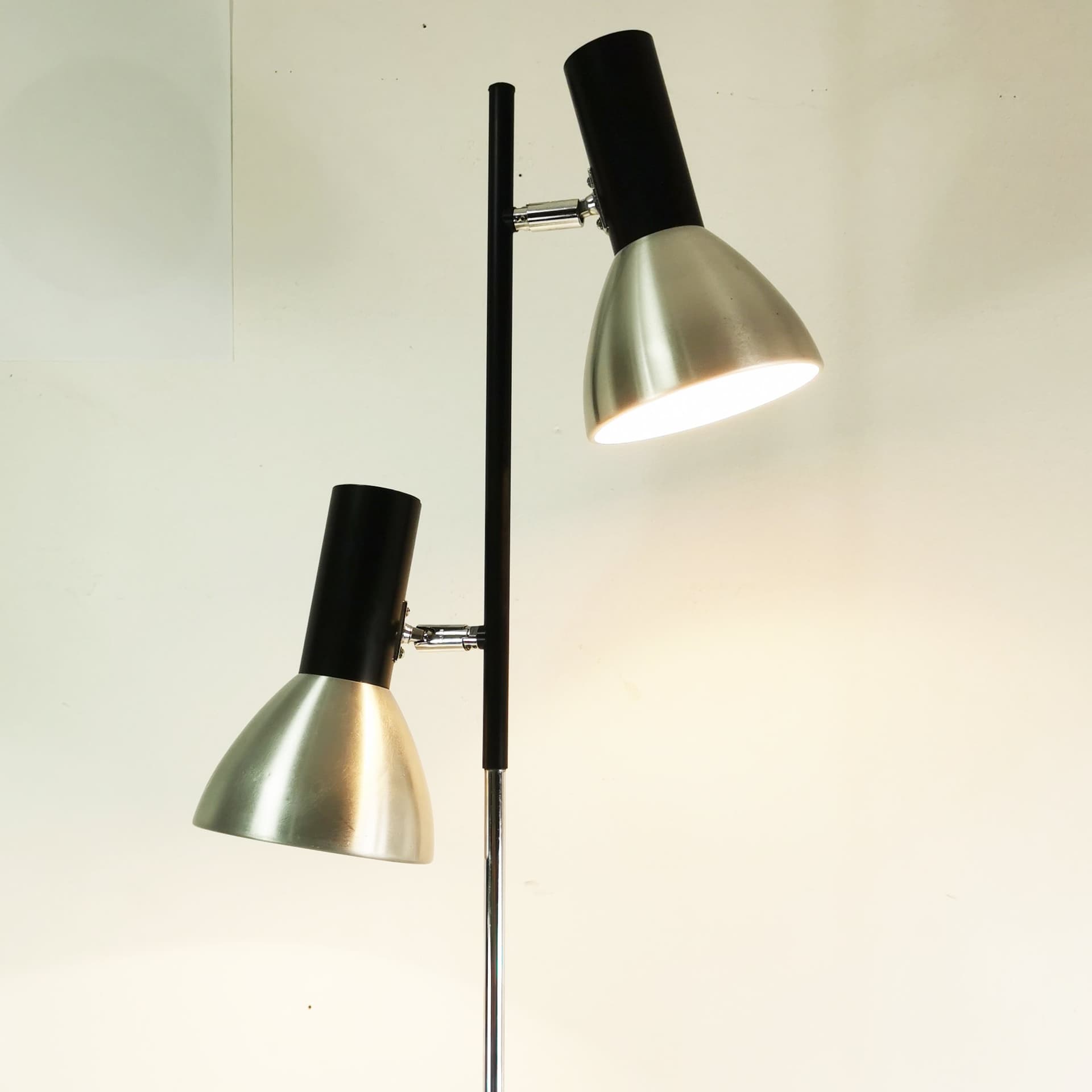 Floor Lamp Space Age, silver aluminum, black steel, Germany, 1970s. - 400003