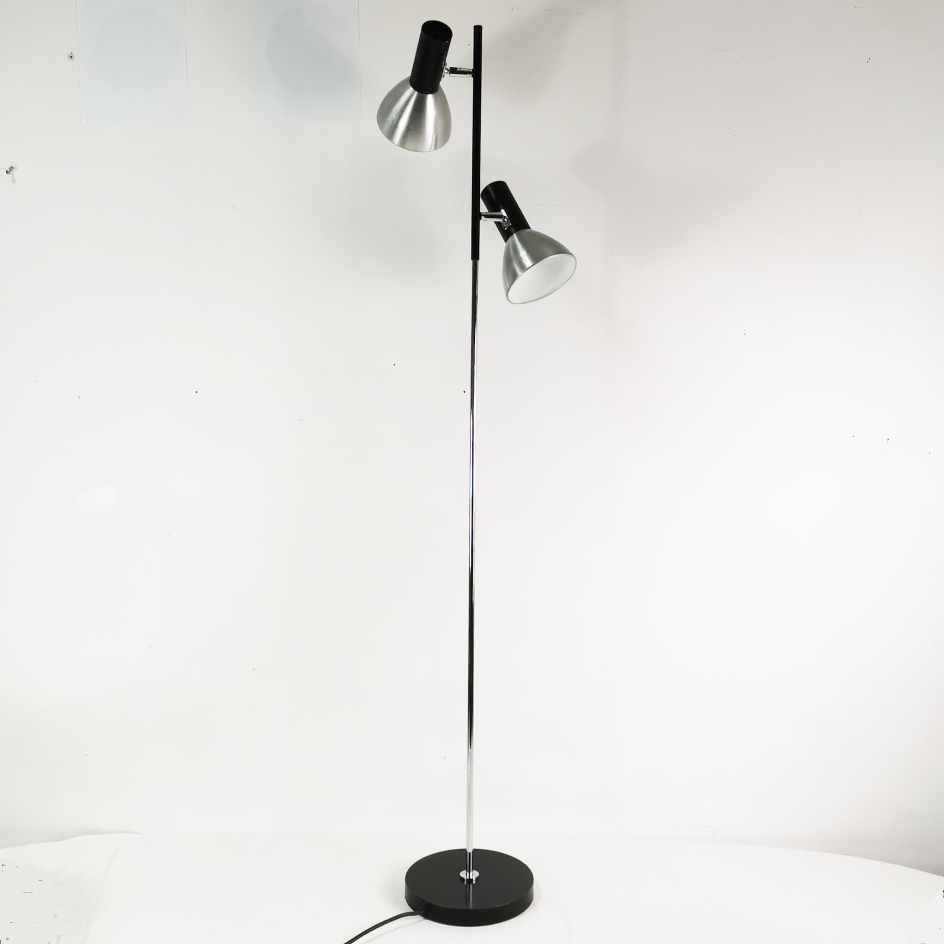Floor Lamp Space Age, silver aluminum, black steel, Germany, 1970s. - 399995