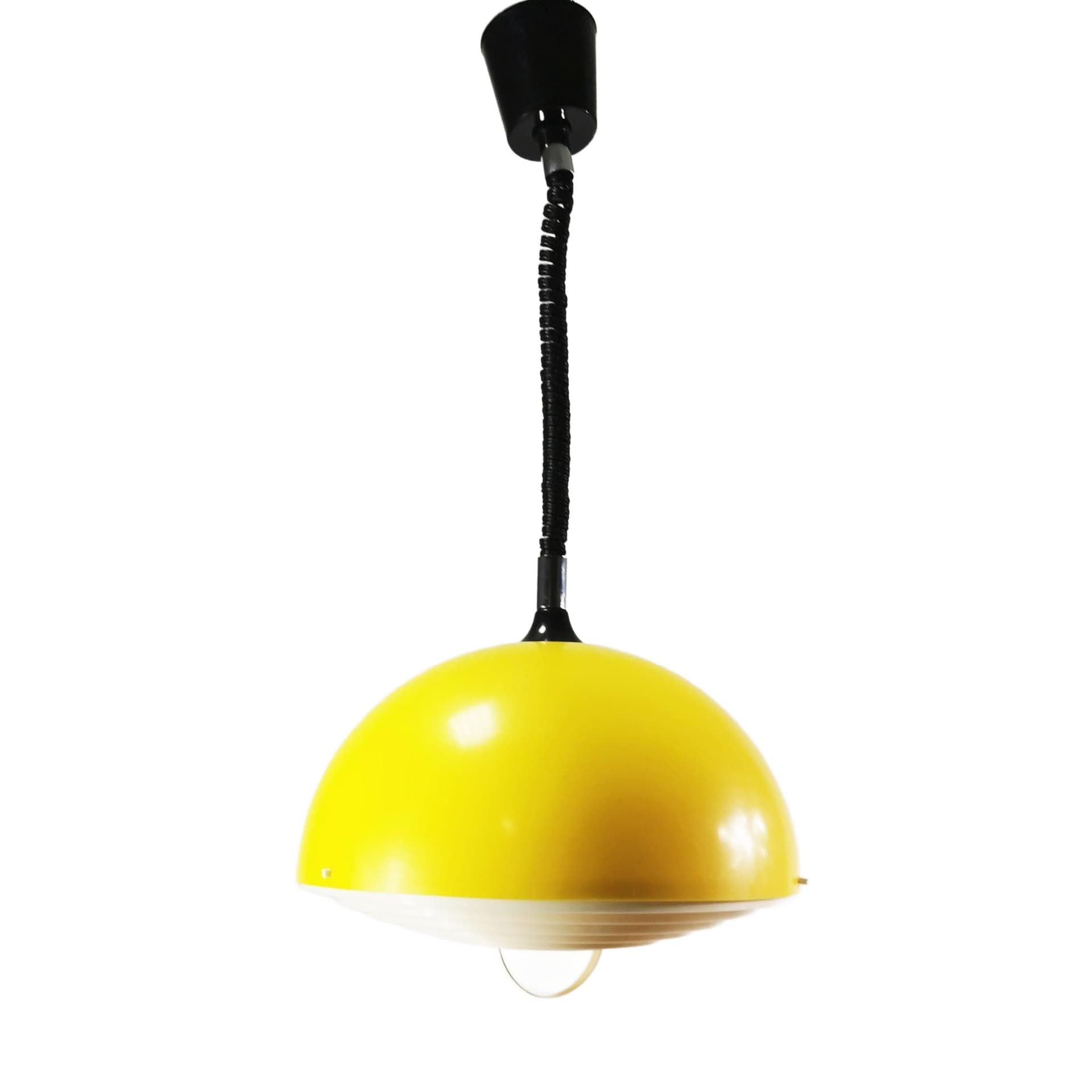 Pendant lamp Space Age, yellow white black, plastic metal, Polam, Poland, 1970s.
