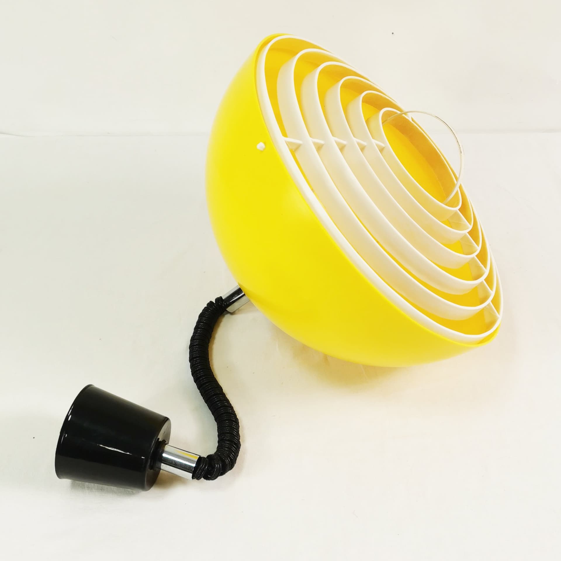 Pendant lamp Space Age, yellow white black, plastic metal, Polam, Poland, 1970s. - 400008