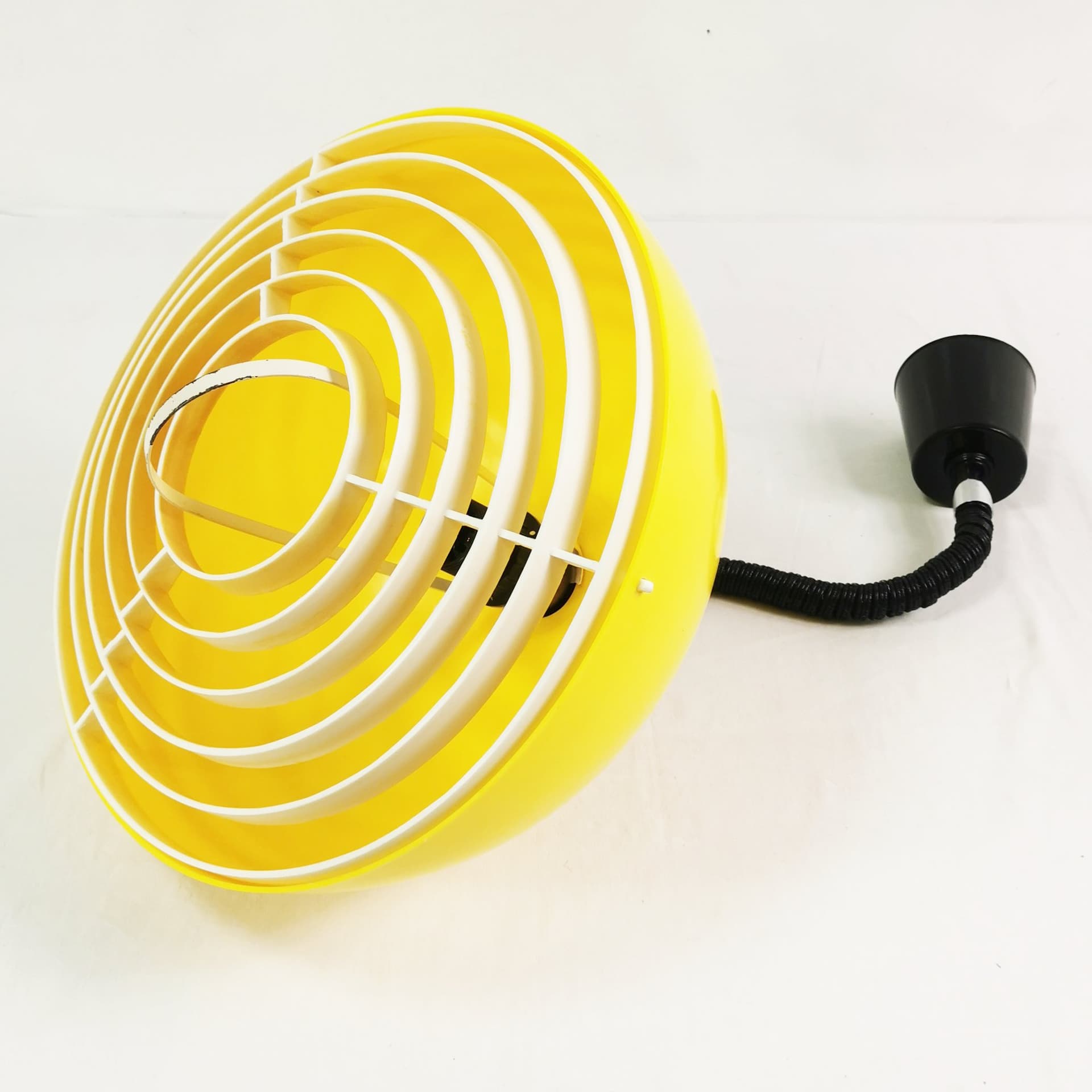 Pendant lamp Space Age, yellow white black, plastic metal, Polam, Poland, 1970s. - 400009