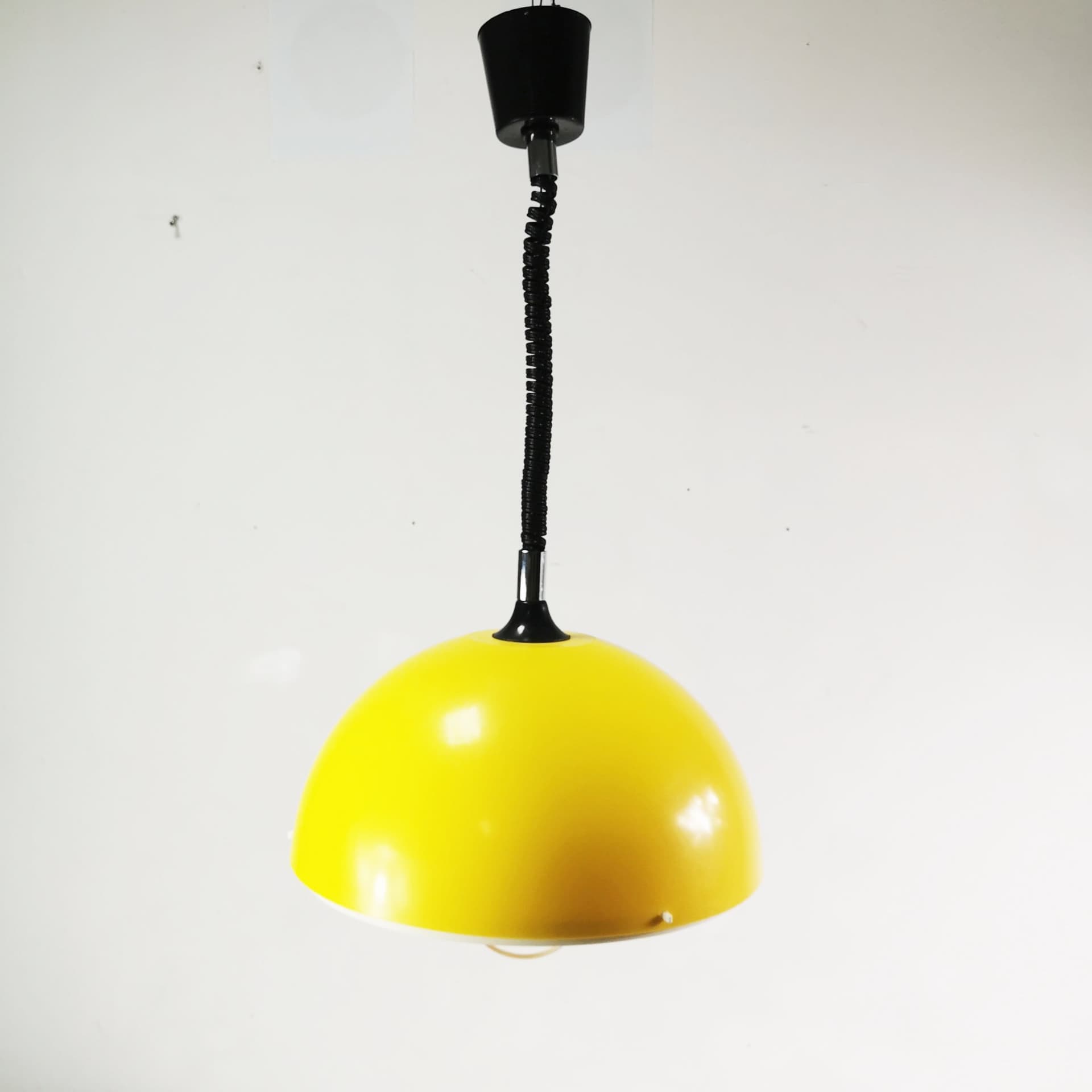 Pendant lamp Space Age, yellow white black, plastic metal, Polam, Poland, 1970s. - 400012