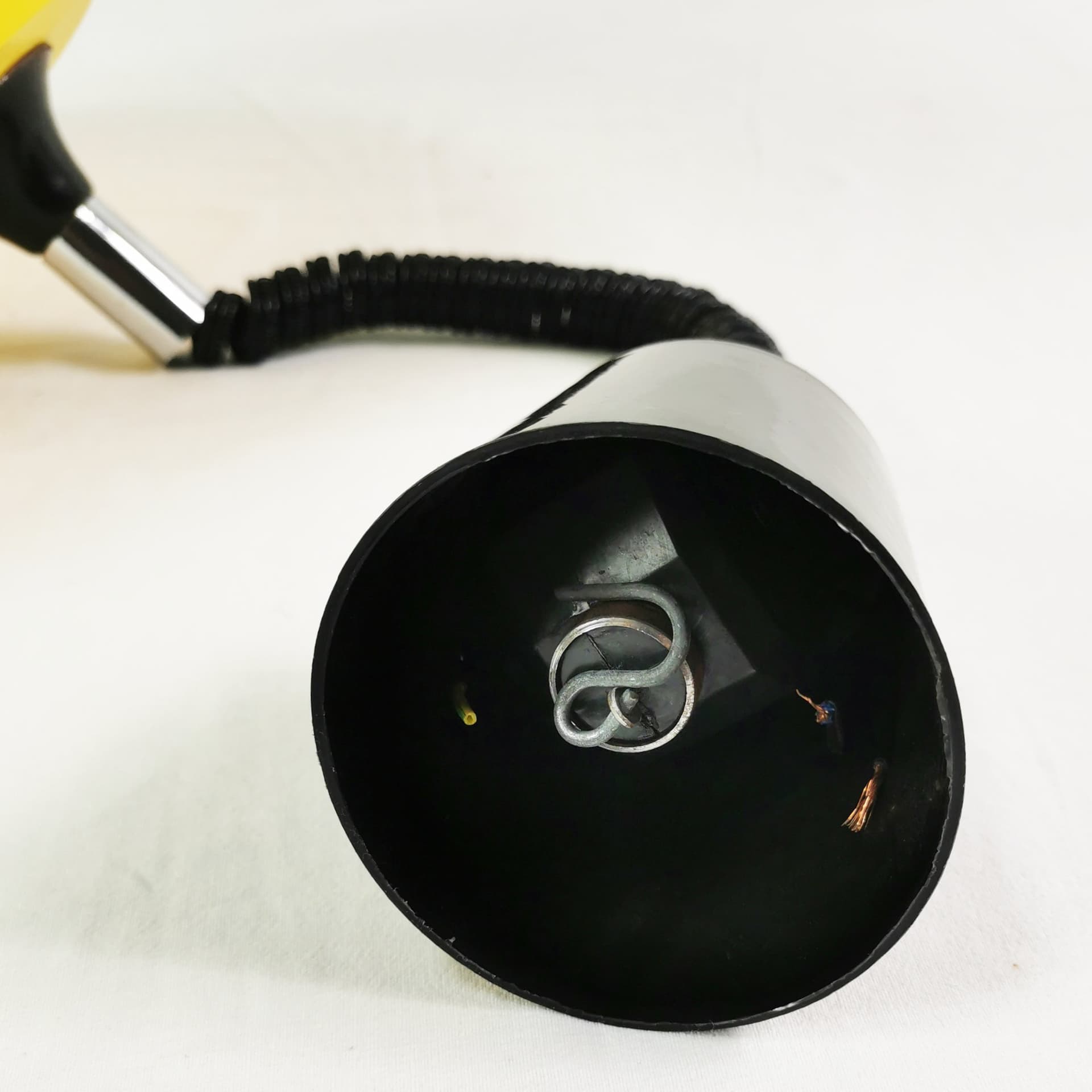 Pendant lamp Space Age, yellow white black, plastic metal, Polam, Poland, 1970s. - 400011