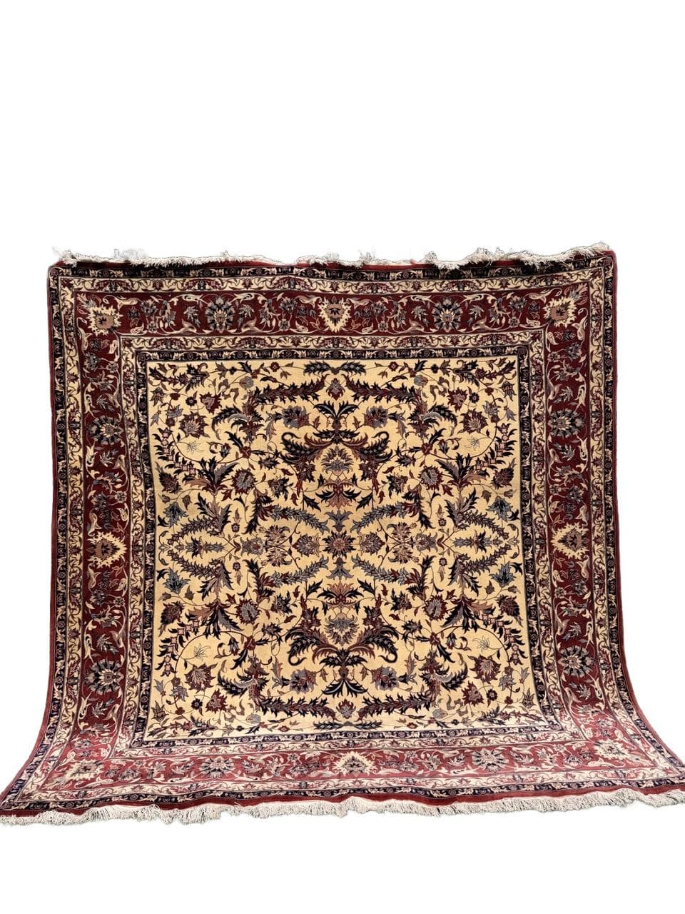 Carpet Ispahan 260x240 cm, beige red blue grey, cashmere wool, Iran