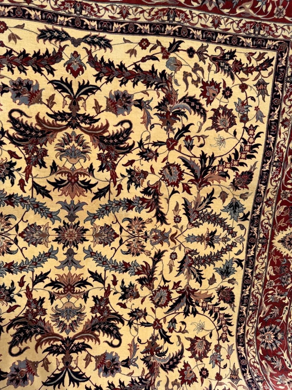Carpet Ispahan 260x240 cm, beige red blue grey, cashmere wool, Iran - 400022