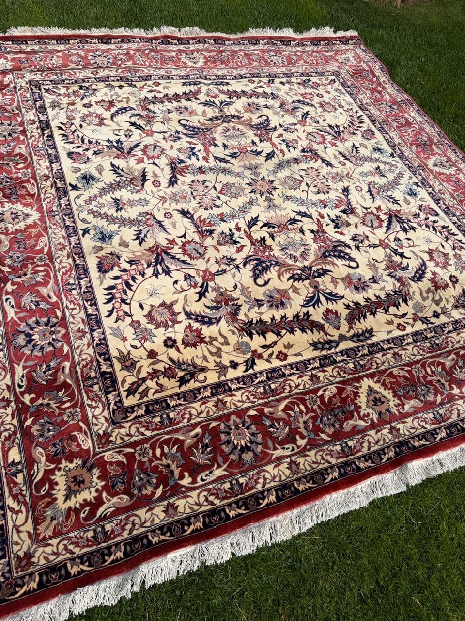 Carpet Ispahan 260x240 cm, beige red blue grey, cashmere wool, Iran - 400031