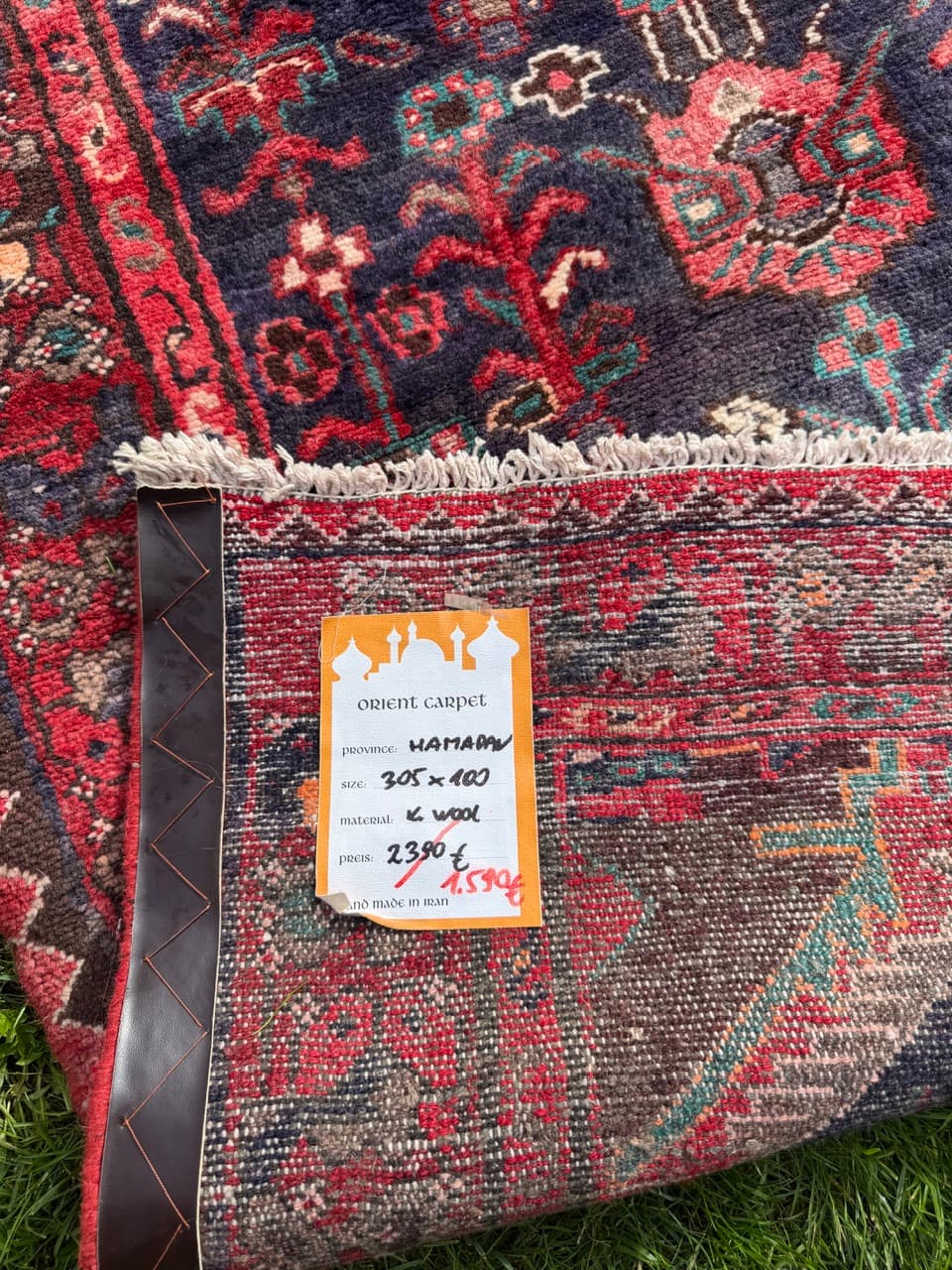 Runner Hamadan 305x100 cm, blue, wool, Iran - 400044