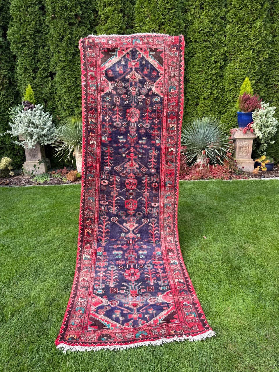 Runner Hamadan 305x100 cm, blue, wool, Iran - 400033