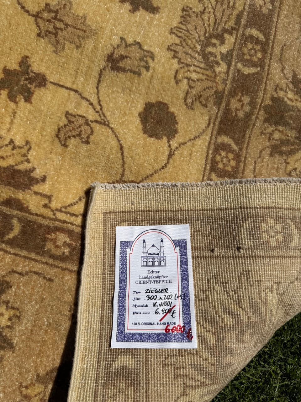 Rug Ziegler, 300x200 cm, beige gold grey cashmere wool, Pakistan - 400061