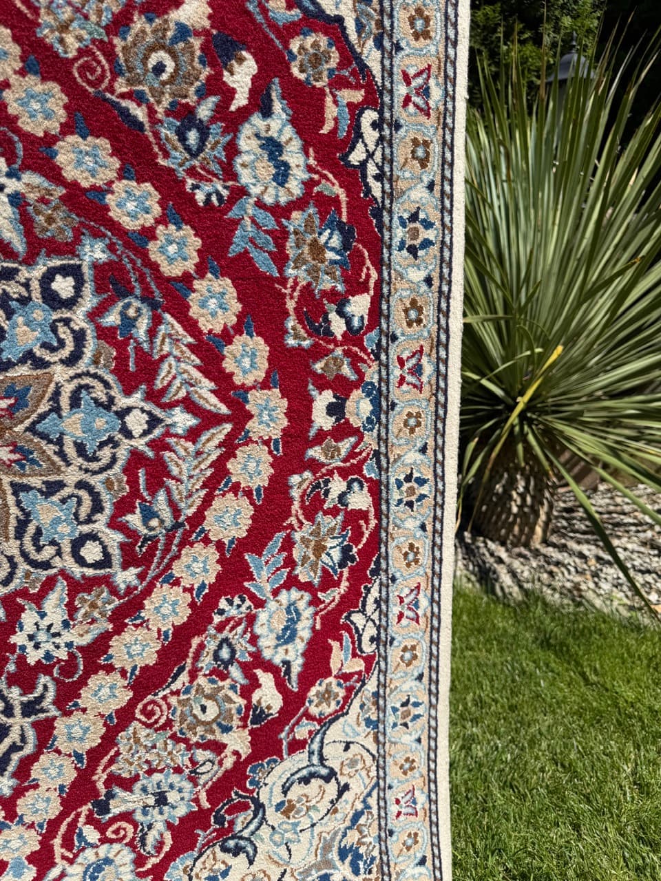 Dywan perski Nain 135x90 cm, czerwony, wełna kaszmirowa jedwab, Iran - 400079