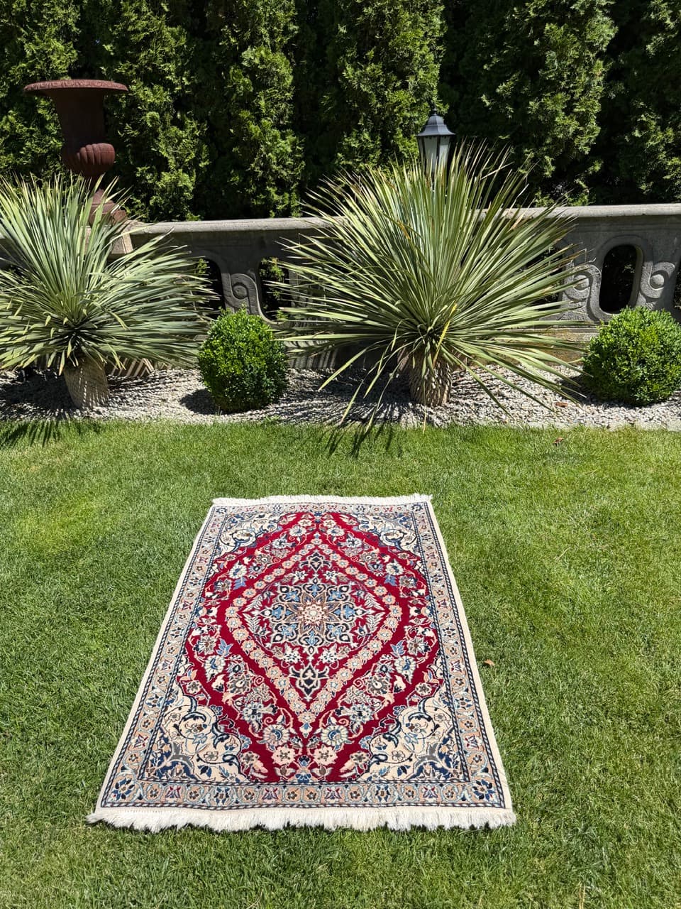 Dywan perski Nain 135x90 cm, czerwony, wełna kaszmirowa jedwab, Iran - 400070
