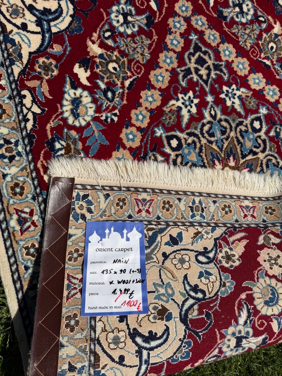Dywan perski Nain 135x90 cm, czerwony, wełna kaszmirowa jedwab, Iran - 400076