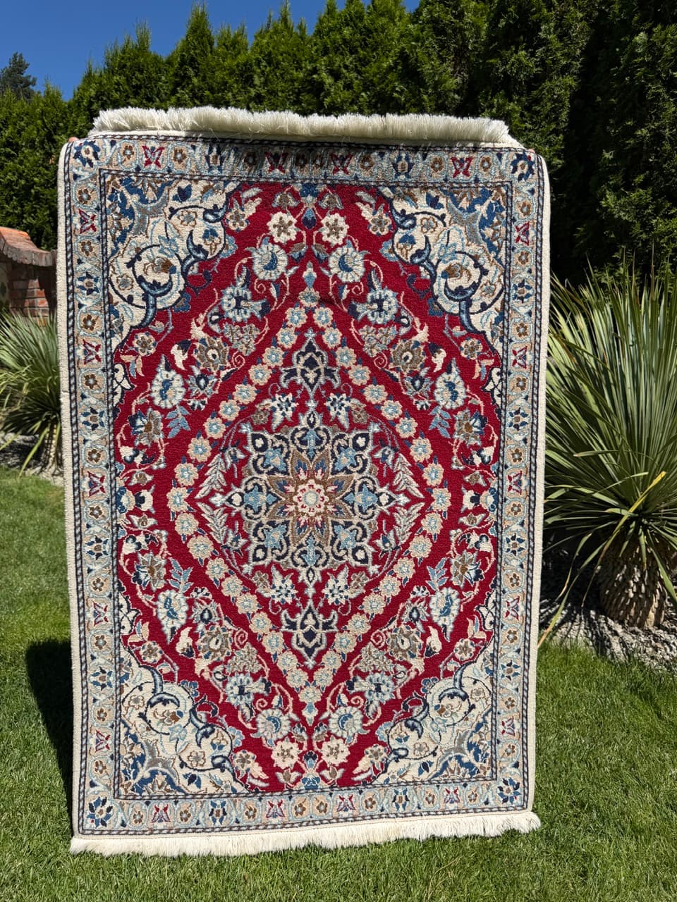 Dywan perski Nain 135x90 cm, czerwony, wełna kaszmirowa jedwab, Iran - 400077