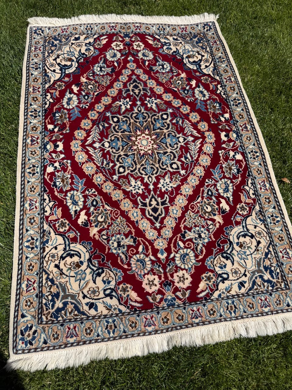 Dywan perski Nain 135x90 cm, czerwony, wełna kaszmirowa jedwab, Iran - 400072