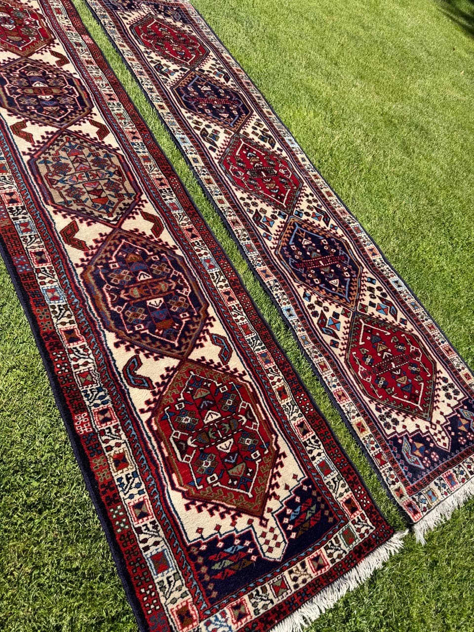 Pair of runners Hamadan 300x73 and 295x73 cm, multicolor, wool, Iran - 400130