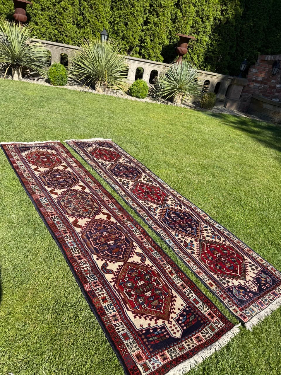 Pair of runners Hamadan 300x73 and 295x73 cm, multicolor, wool, Iran - 400127