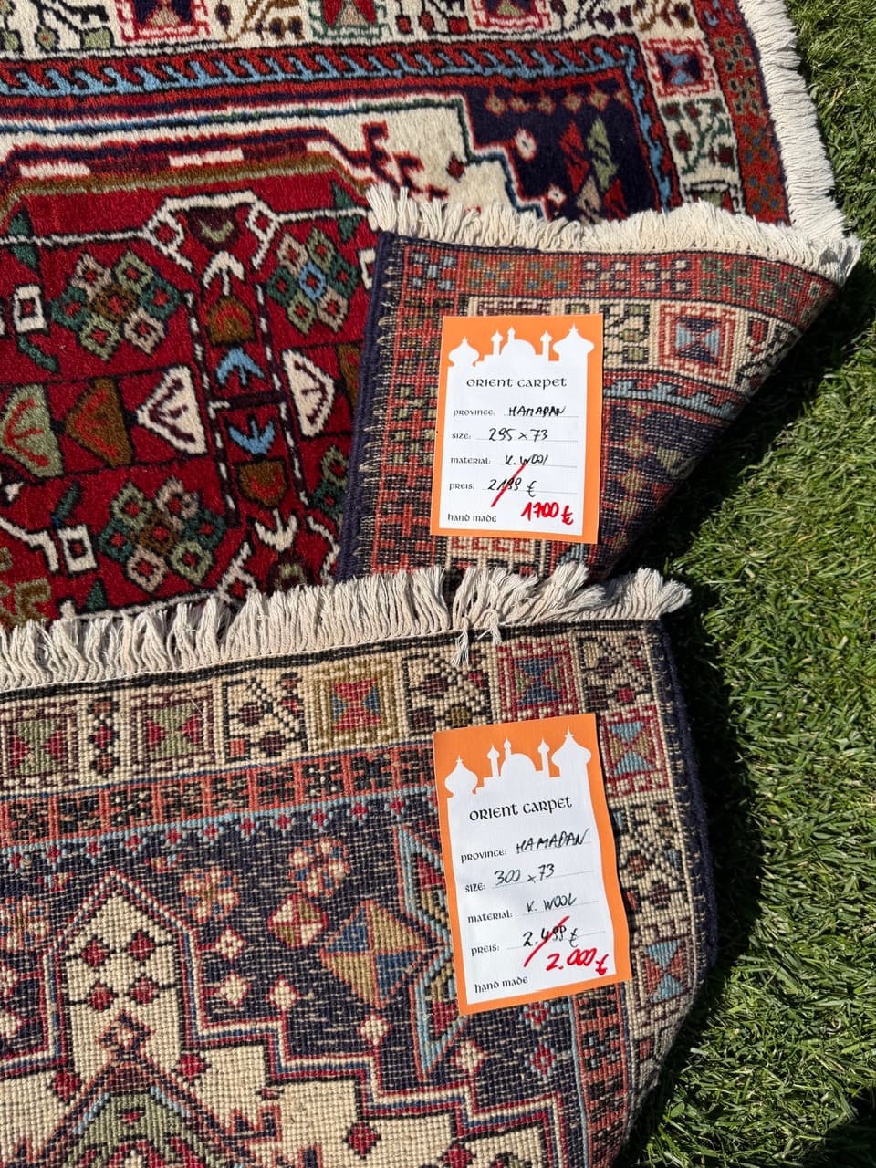 Pair of runners Hamadan 300x73 and 295x73 cm, multicolor, wool, Iran - 400129