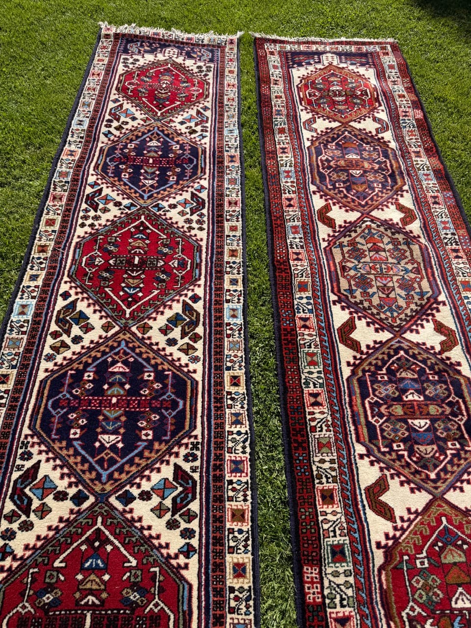 Pair of runners Hamadan 300x73 and 295x73 cm, multicolor, wool, Iran - 400131