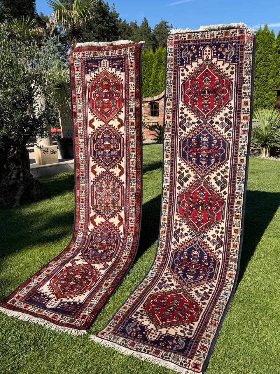 Pair of runners Hamadan 300x73 and 295x73 cm, multicolor, wool, Iran - 400136
